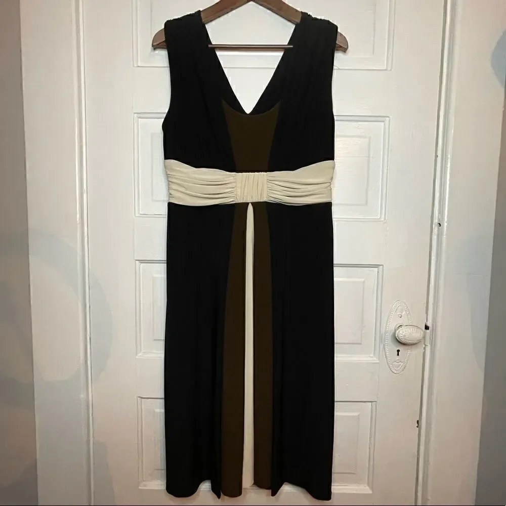 Anne Klein Tricolor Sleeveless Front & Back V-Neck Dress